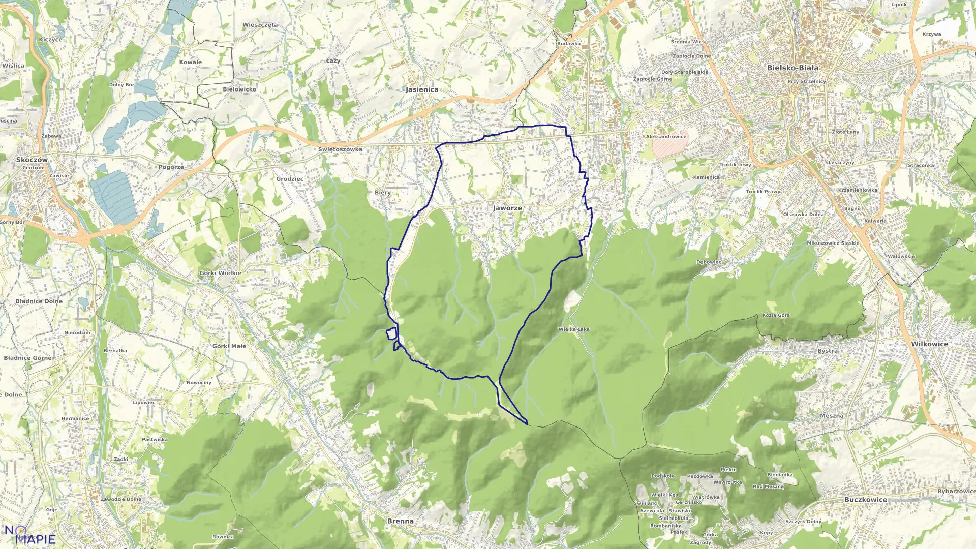 Mapa obrębu JAWORZE w gminie Jaworze